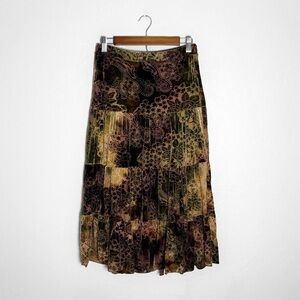 Vintage Y2k Velvet Floral Tiered Skirt Fairy Grunge Boho Whimsigoth Hippie M
